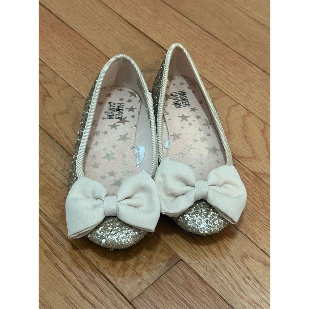 Harper Canyon Girls Gold Glitter Flats with Bow Girls Size 12